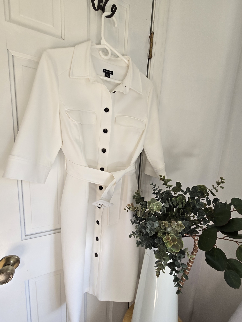 Karen Millen Cream 3/4 Sleeve Shirtdress With Belt
